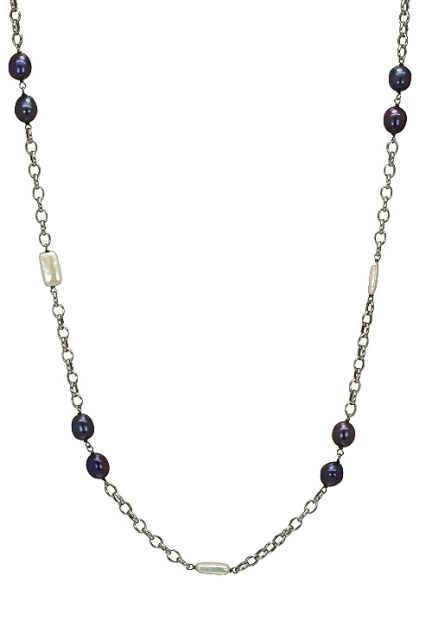 Collar plata ley con perlas negras y blancas 224_PS070244N-0