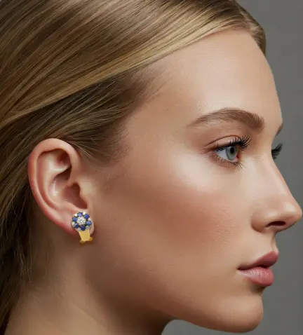 pendientes de oro con zafiros foto con modelo IA