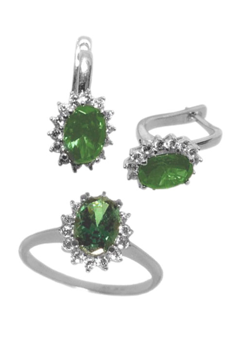 conjunto oro blanco 18 kilates con simil verde y orla de circonitas precio barato joyeria online foto principal