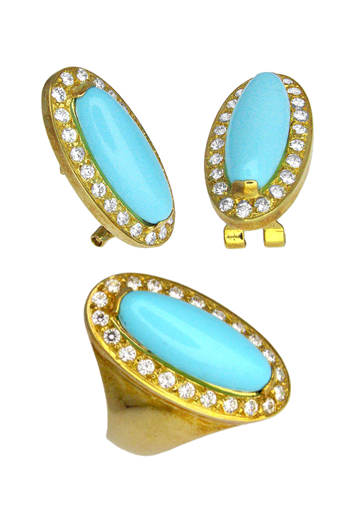 Oportunidad joyería conjunto oro 18k y turquesas 036_J5725 Conjunto oro, pendientes y sortija - foto 1 - rfcia.036_J5725