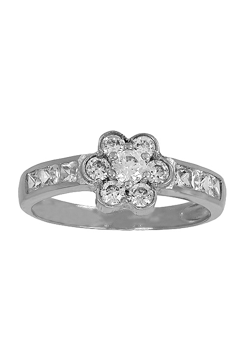 conjunto anillo y pendientes oro blanco 18 kilates motivo flor con circonitas foto sortija frontal 002_50979B_01