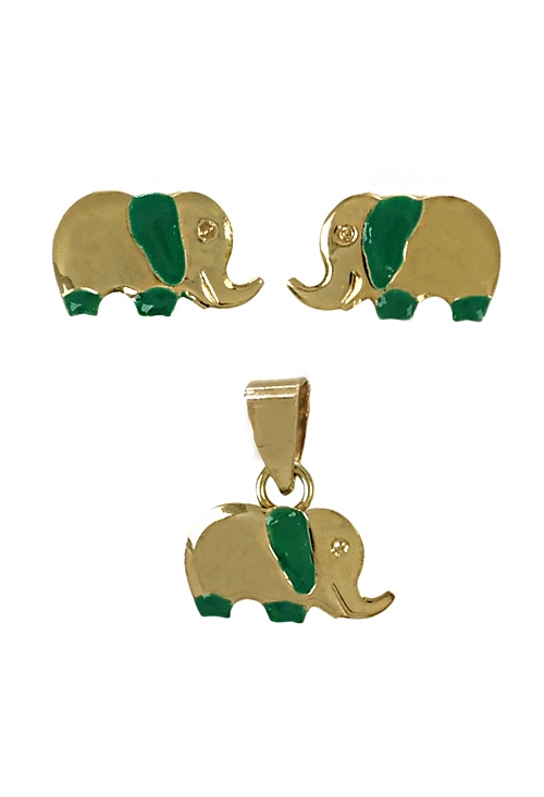 conjunto de oro amarillo para niña elefantes foto frontal 057_06938