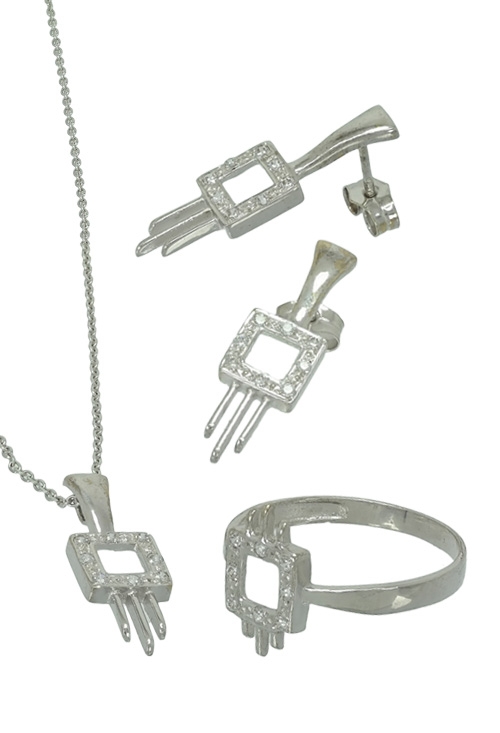 conjunto de oro blanco con circonitas sortija pendientes y gargantilla vista total 085_0110185