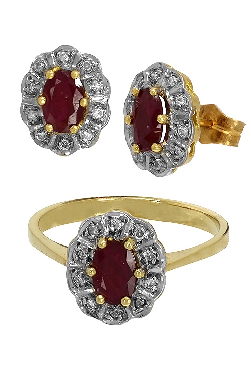 conjunto mujer de oro bicolor 18 kilates con rubies y diamantes vista conjunto100_G438-439