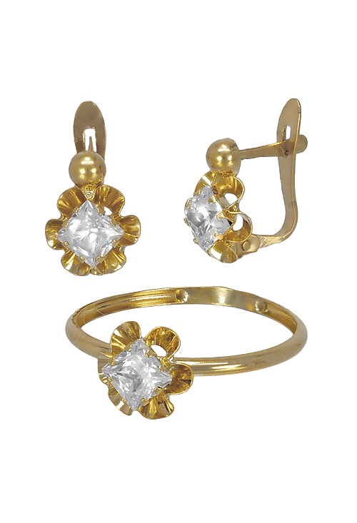 Conjunto oro 18K para Primera Comunión 052_50515 conjunto oro 18 kilates formado por sortija y pendientes espoecial primera comunion precio barato joyeria online vista tres piezas 052_50515