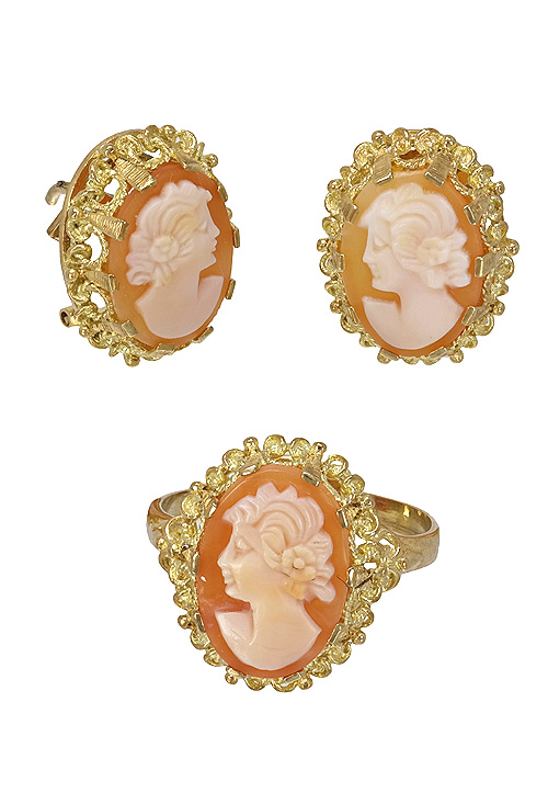 conjunto oro amarillo 18 kilates con camafeo madona pendientes y sortija vista principal precio especial barato joyeria online 036_0202