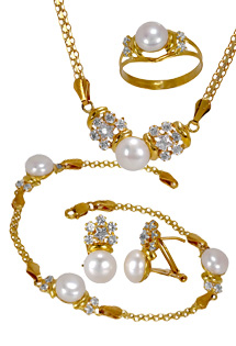 Gargantilla oro 18K con perlas y circonitas OCASIÓN 146_AN14-G gargantilla oro amarillo 18 ktes con perla cultivada y circonitas vista juego completo