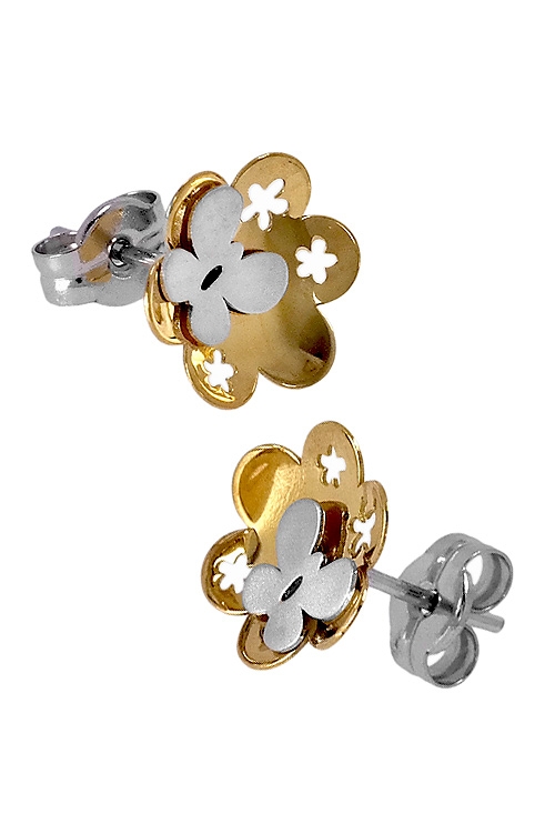 conjunto oro bicolor 18 ktes para nina flor y mariposa 095_440362-370 foto pendientes