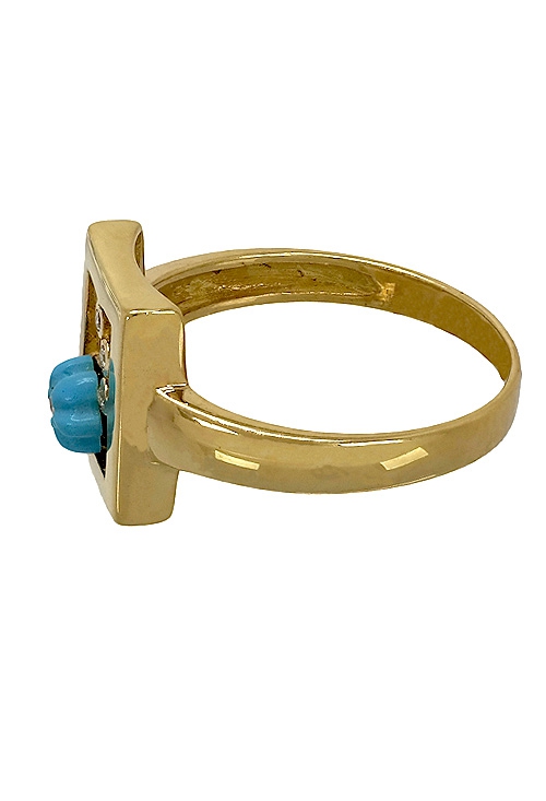 venta online Conjunto oro, pendientes y sortija con flor de turquesa y circonitas, niña. 083_JI080 precios baratos