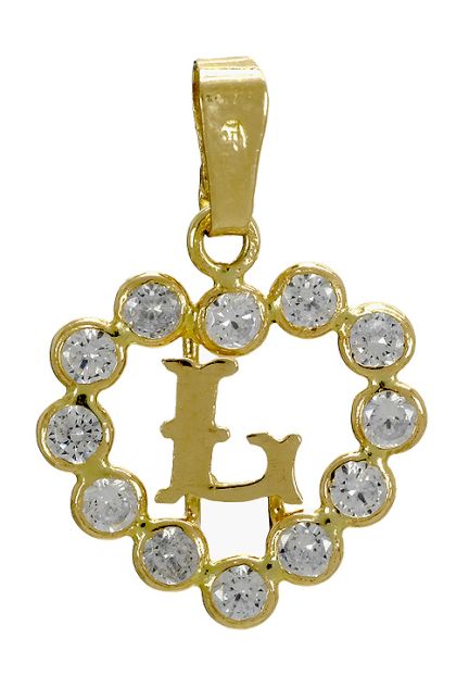 corazón de circonitas con inicial L oro amarillo 18 kilates 141_01141L