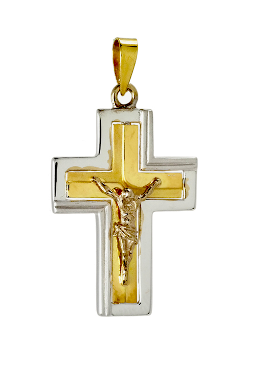 Crucifijo oro blanco y amarillo 18 kilates 002_6723CR Crucifijo oro ley blanco y amarillo 18 ktes - foto 3 - rfcia.002_6723CR