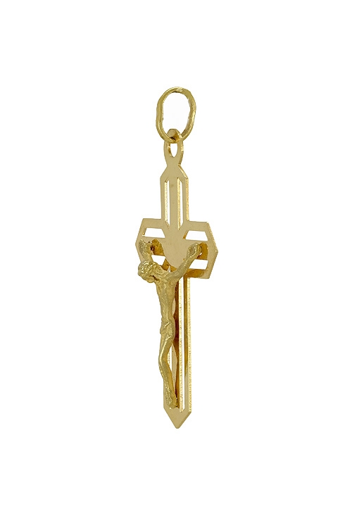 crucifijo oro amarillo 18 ktes base calada con Cristo crucificado precio especial online vista frontal 002_6940CR_01