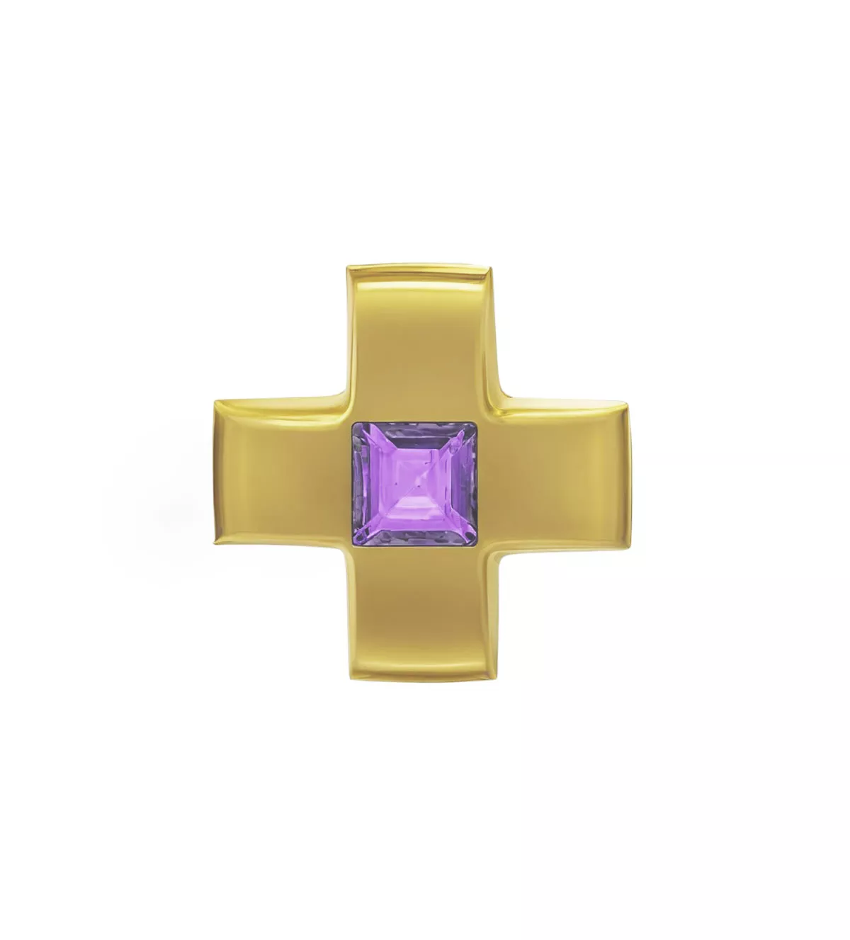 Cruz de oro "Kyria" cruz de oro con amatista tipo griega vista frontal