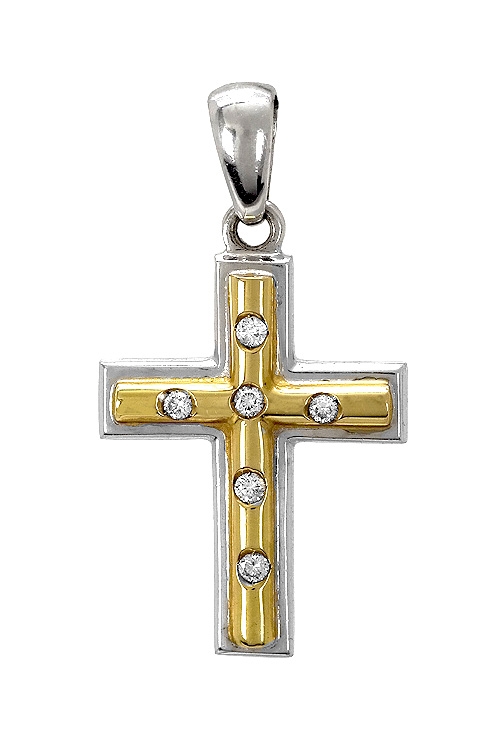 Cruz en oro bicolor 18K y diamantes joyas a precio barato joyas religiosas070_0024