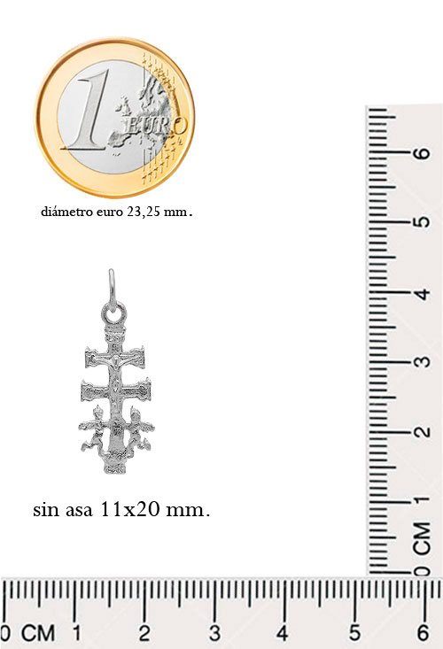 Cruz de Caravaca en plata para comuniones 240_CP-CARA-2 cruz plata caravaca vista medidas foto para web el rubi joyeros