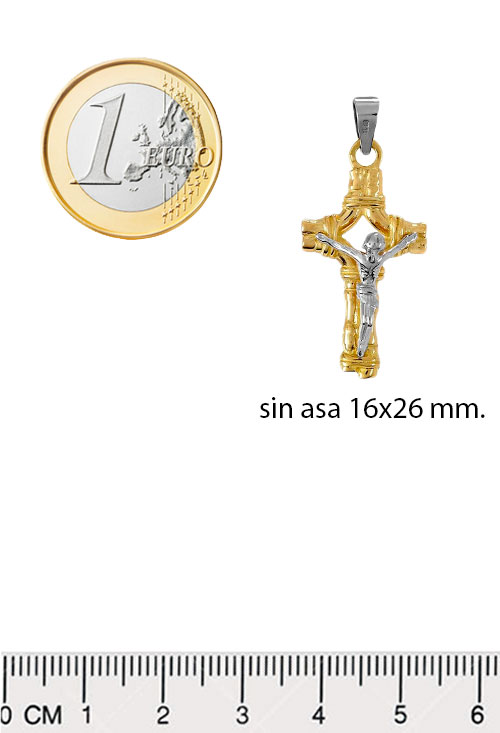 Cruz de oro bicolor con Cristo en relieve 146_4131 medidas