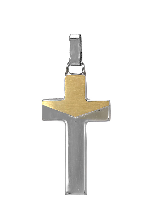 cruz de plata con parte cubierta por una fina capa de oro amarillo 18 kilates vista frontal 003_M522922