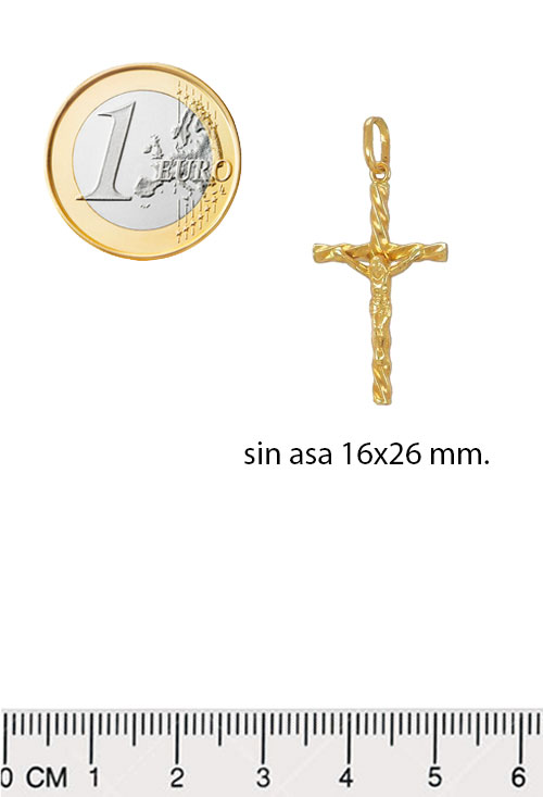 Crucifijo oro amarillo 18 ktes 002_6353CR cruz de oro amarillo 18 ktes chanela rizada con Cristo vista medidas
