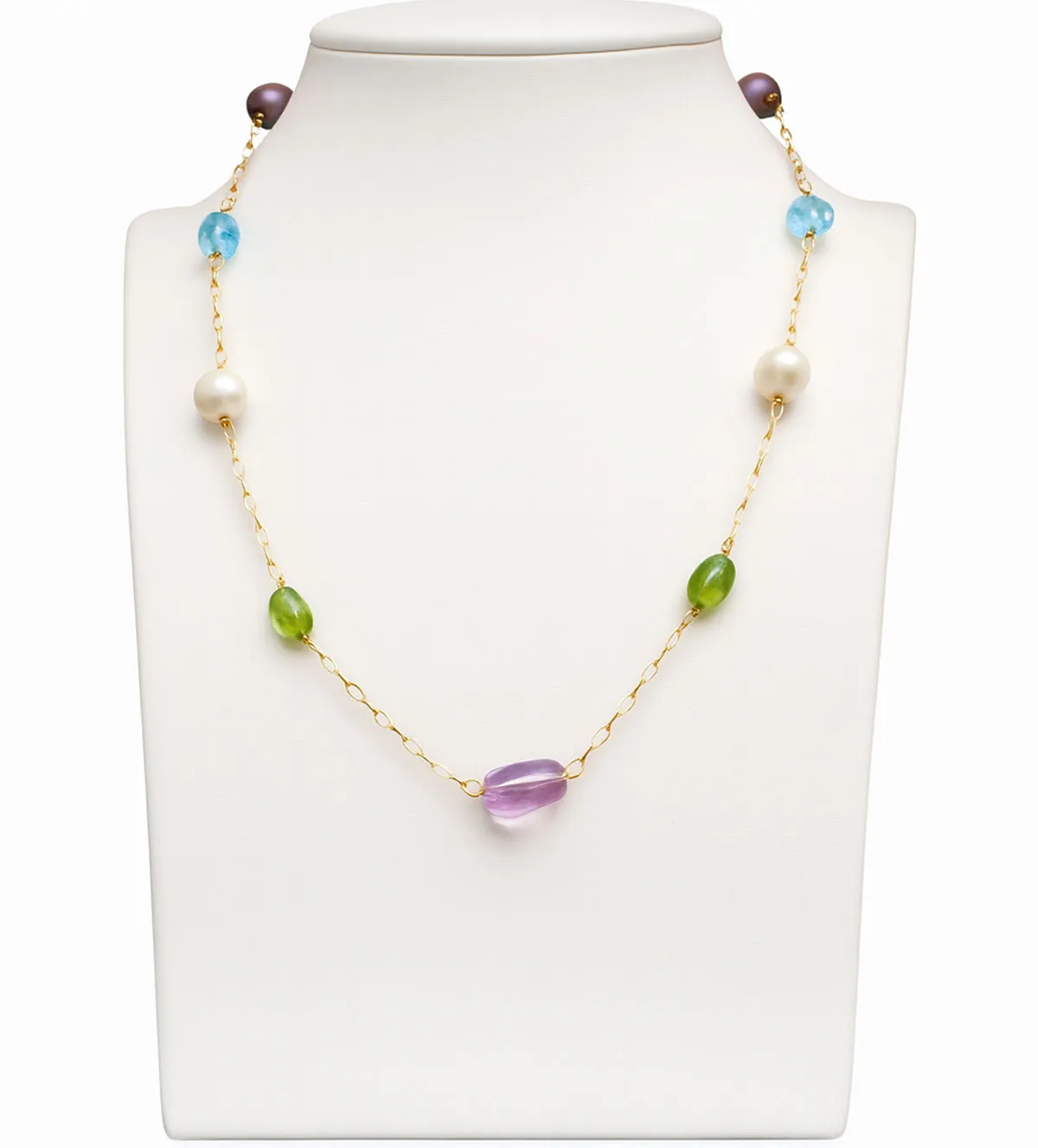 Gargantilla de oro 18K perlas y cuarzos 007_13427 gargantilla de oro 18k con cuarzos de colores 007_13427_00 toma frontal