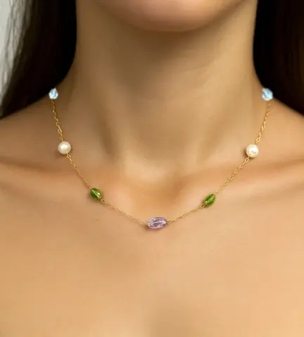 gargantilla de oro 18k con cuarzos de colores 007_13427_00 modelo mujer