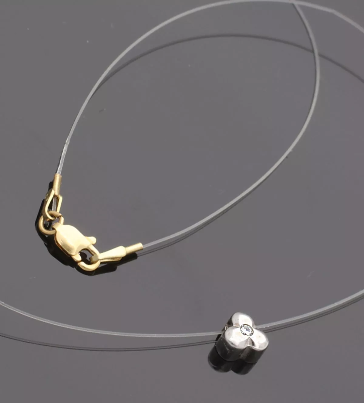 Gargantilla de oro "Trébol3" gargantilla de oro motivo trebol oro blanco colgando de nylon toma sin retoque