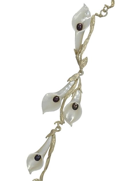 Gargantilla en plata, tulipanes en nácar y perlas cultivadas 046_A00036N collar para mujer a precios baratos venta online