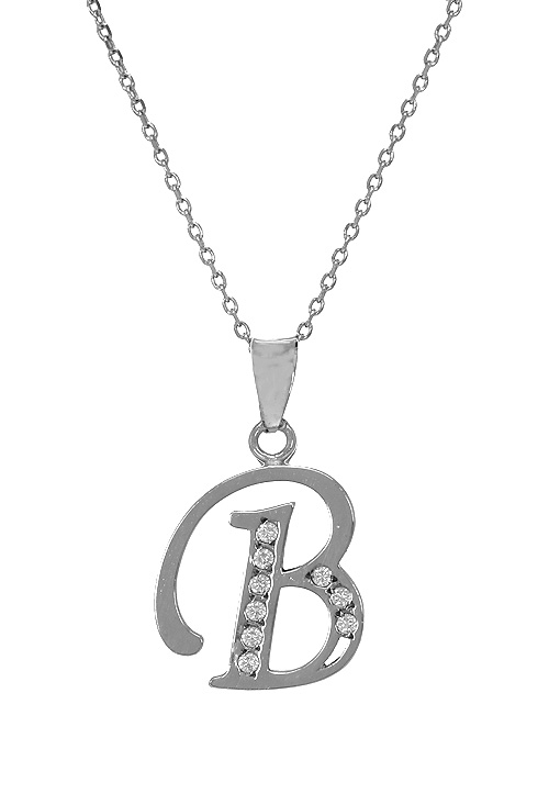 Gargantilla de plata y circonitas motivo inicial B 022_CON77007-B gargantilla de plata motivo inicial B con circonitas vista detalle 022_CON77007-B