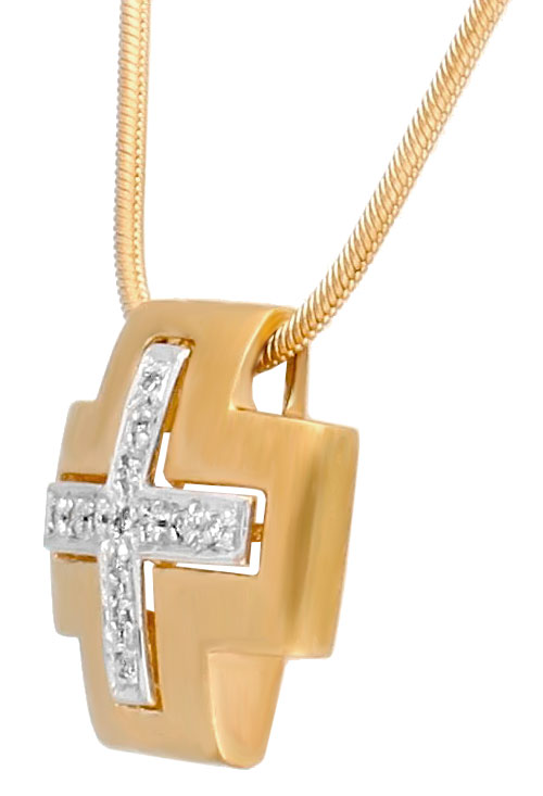 gargantilla oro 18 ktes motivo cruz con diamantes foto lateral detalle perfil