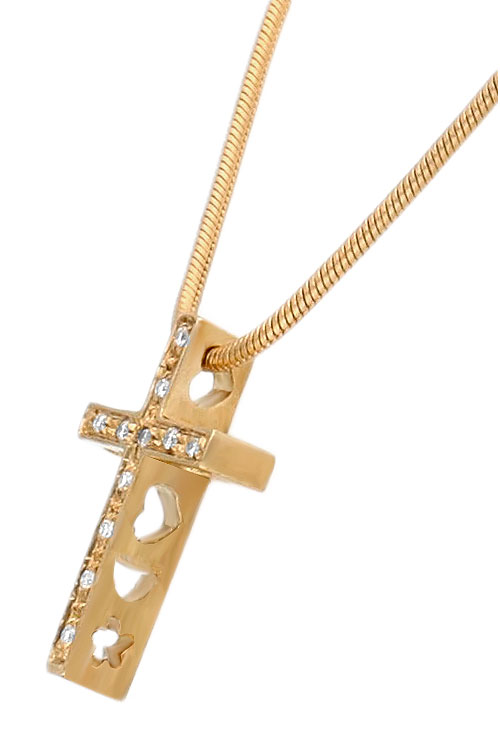 gargantilla oro 18k motivo cruz con diamantes foto lateral
