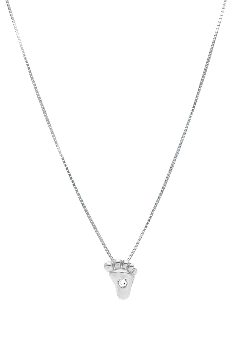 Gargantilla oro blanco con diamante motivo pie de bebé 003_B1412007 gargantilla oro blanco 18 kilates con diamante motivo pie de bebe regalo para mama foto para web toma frontal