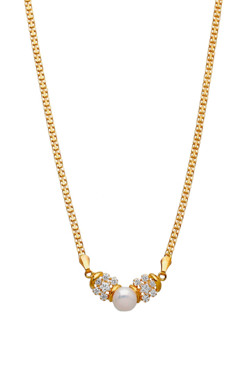 Gargantilla oro 18K con perlas y circonitas OCASIÓN 146_AN14-G gargantilla oro amarillo 18 ktes con perla cultivada y circonitas vista frontal