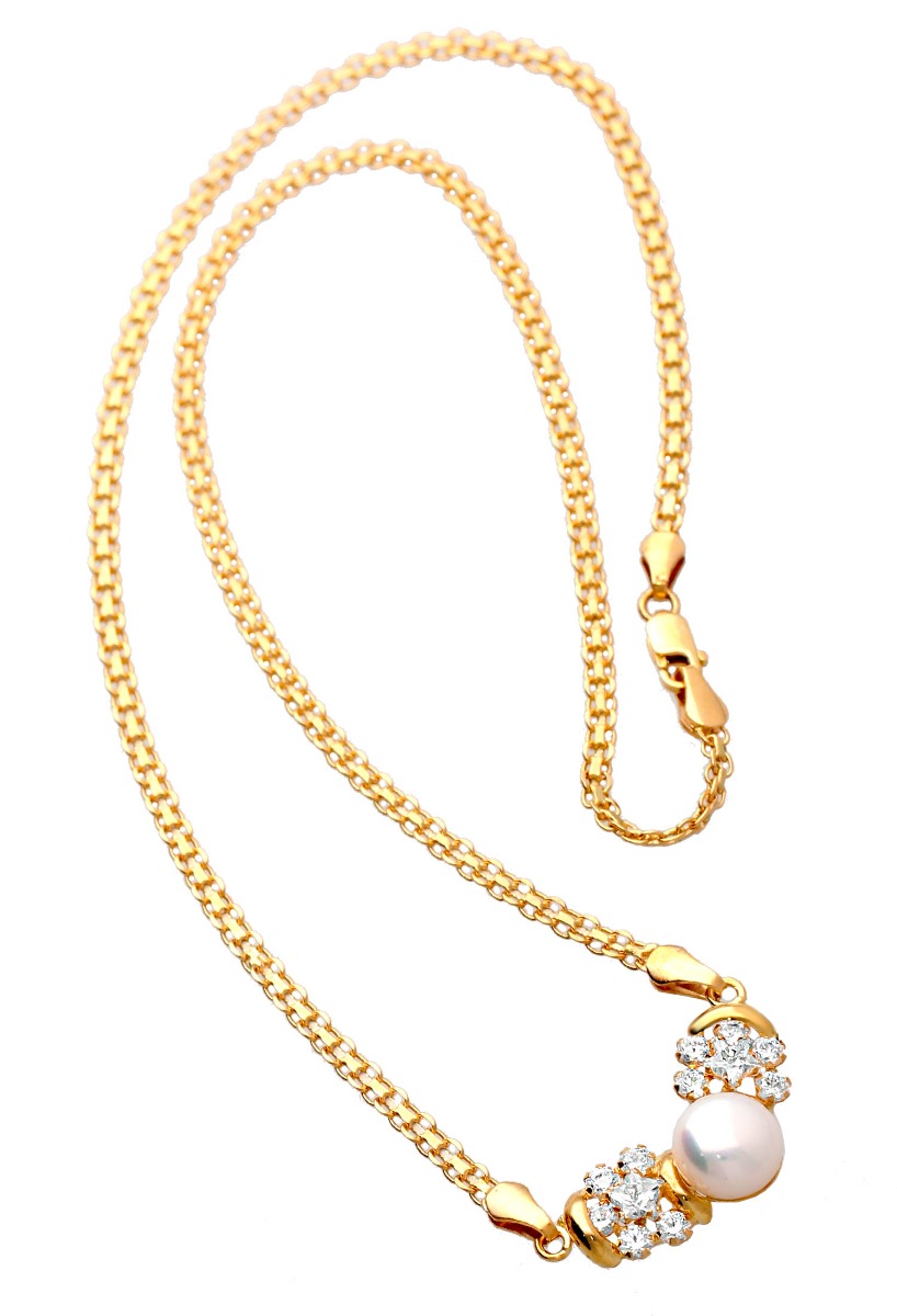 Gargantilla oro 18K con perlas y circonitas OCASIÓN 146_AN14-G gargantilla oro amarillo 18 ktes con perla cultivada y circonitas vista completa con detalle