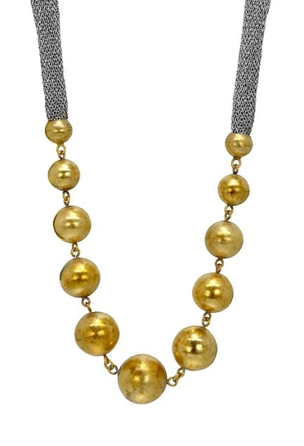 gargantilla plata bicolor con motivo bolas y malla textil 193_9205345