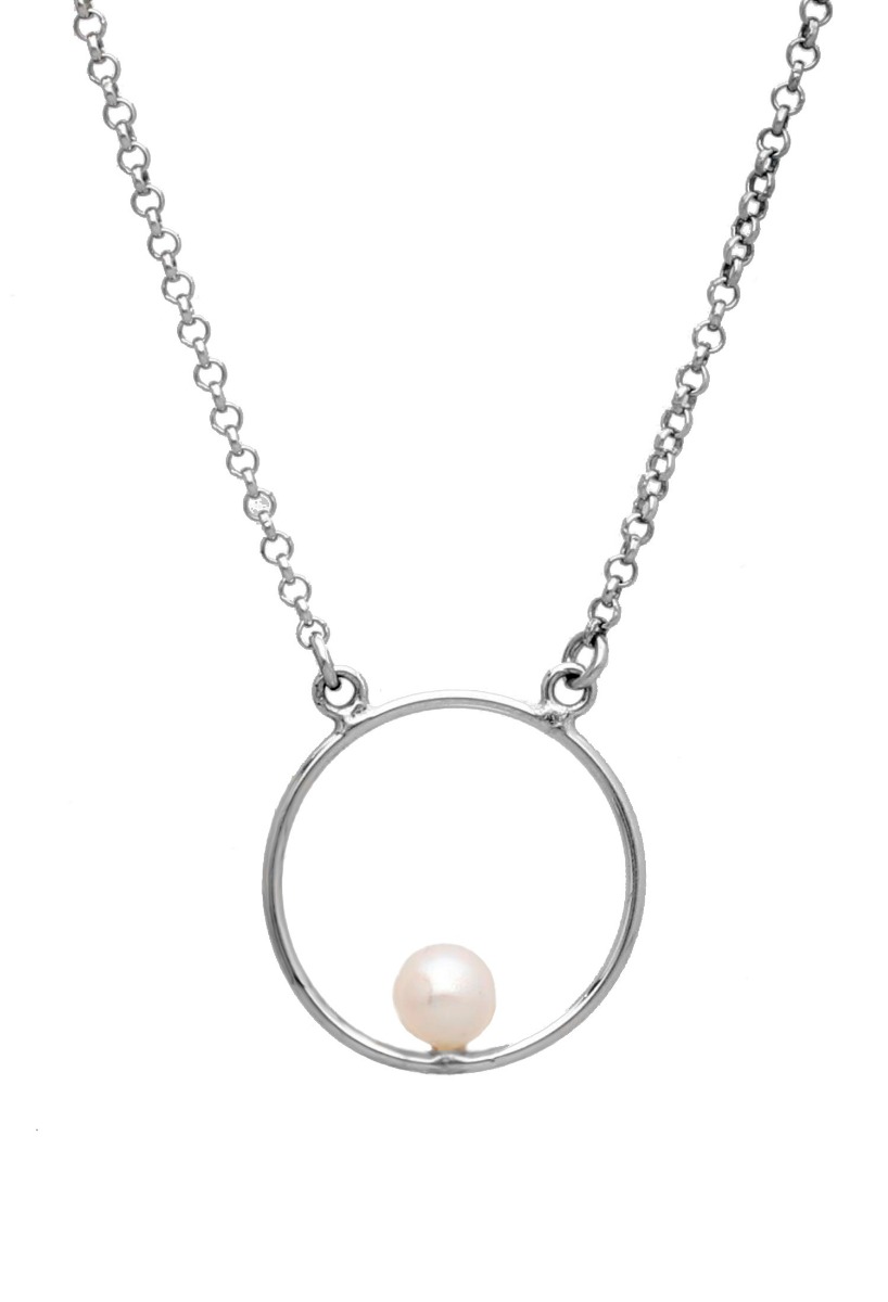 Gargantilla plata motivo circulo con perla 266_022376-1-1 gargantilla plata cadena forzada con motivo circular y perla en su interior 266-022376-1-1