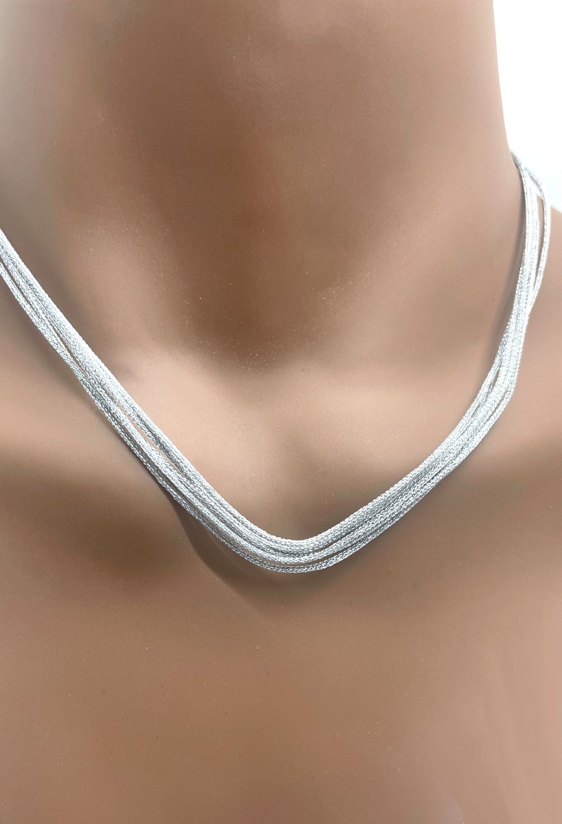 Gargantilla textil cordones plata 260_158081P gargantilla textil recubierta de plata de ley con baño de rodio precio de ocasiom joyeria online 260_158081p