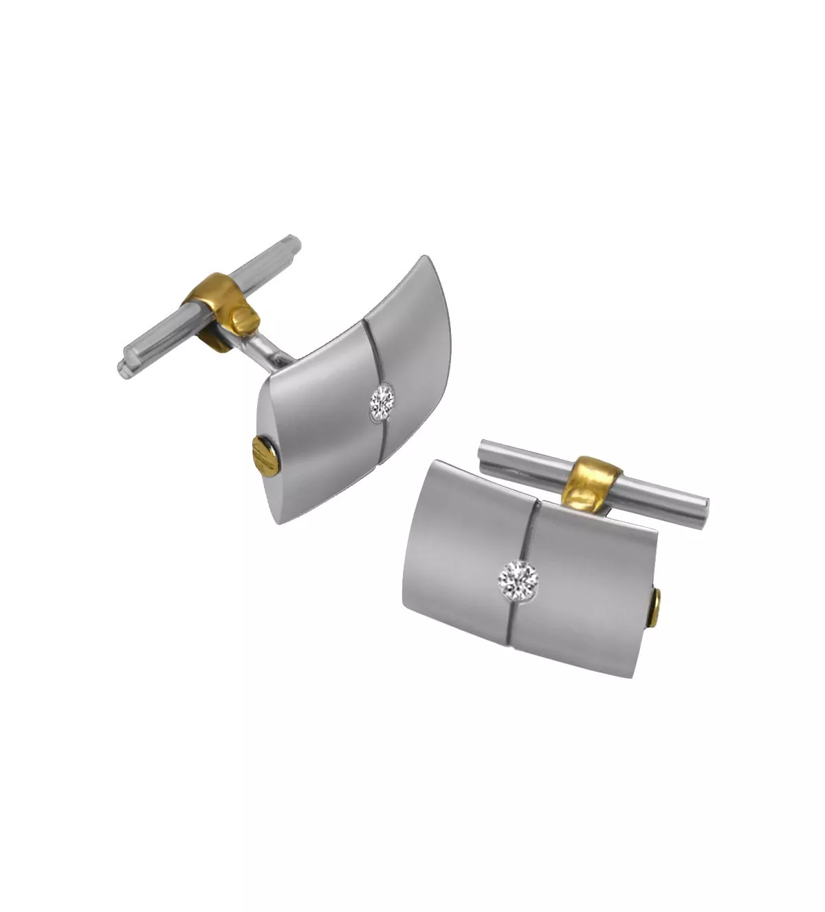 Gemelos de oro y acero con diamantes 142_113-8 gemelos de oro y acero con brillante