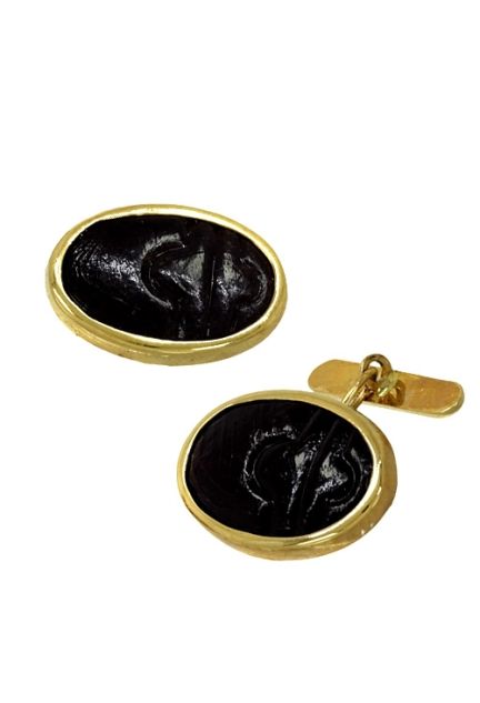 gemelos oro amarillo 18 ktes motivo piel repujada negra 146_9331N