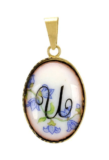 inicial de porcelana pintada a mano letra U