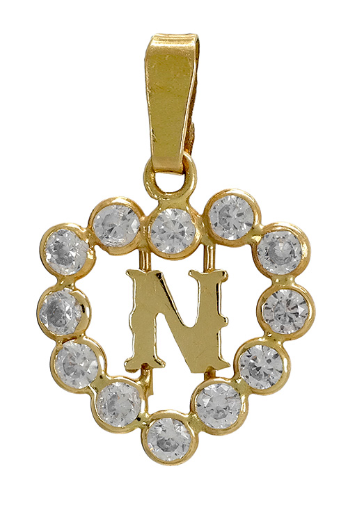 inicial N oro amarillo 18 kilates forma corazon con circonitas 141_01141N