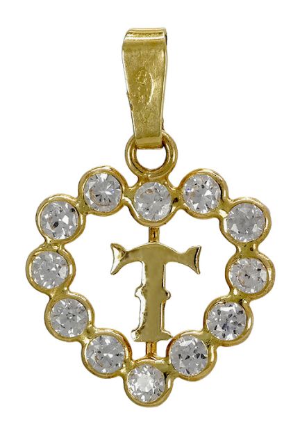 inicial oro amarillo 18 kilates letra T en corazón de circonitas 141_01141T