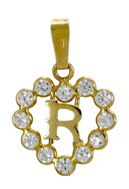 Colgante de oro corazón con inicial 141_01141R inicial R oro amarillo 18 kilates141_01141R