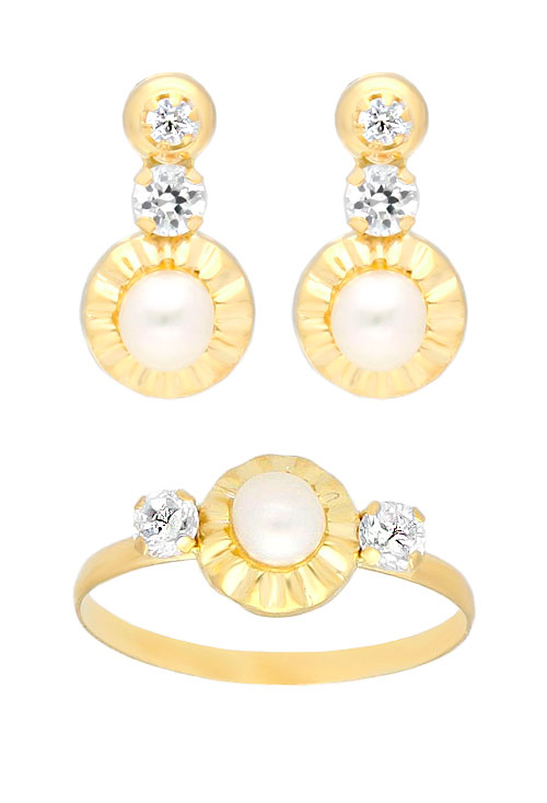 Conjunto oro 1ª ley 750 mmas. (18 k.) pendientes y sortija rfcia.042_P4-660PS