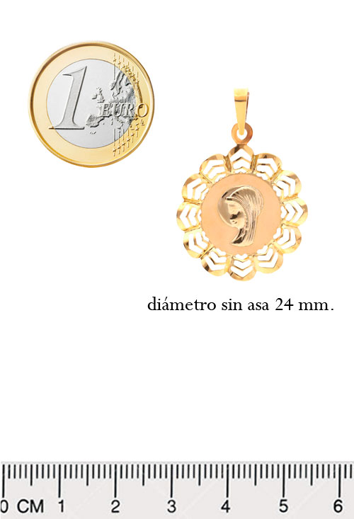 Medalla de oro amarillo para Comunión, Virgen Niña 243_152-00397 medidas