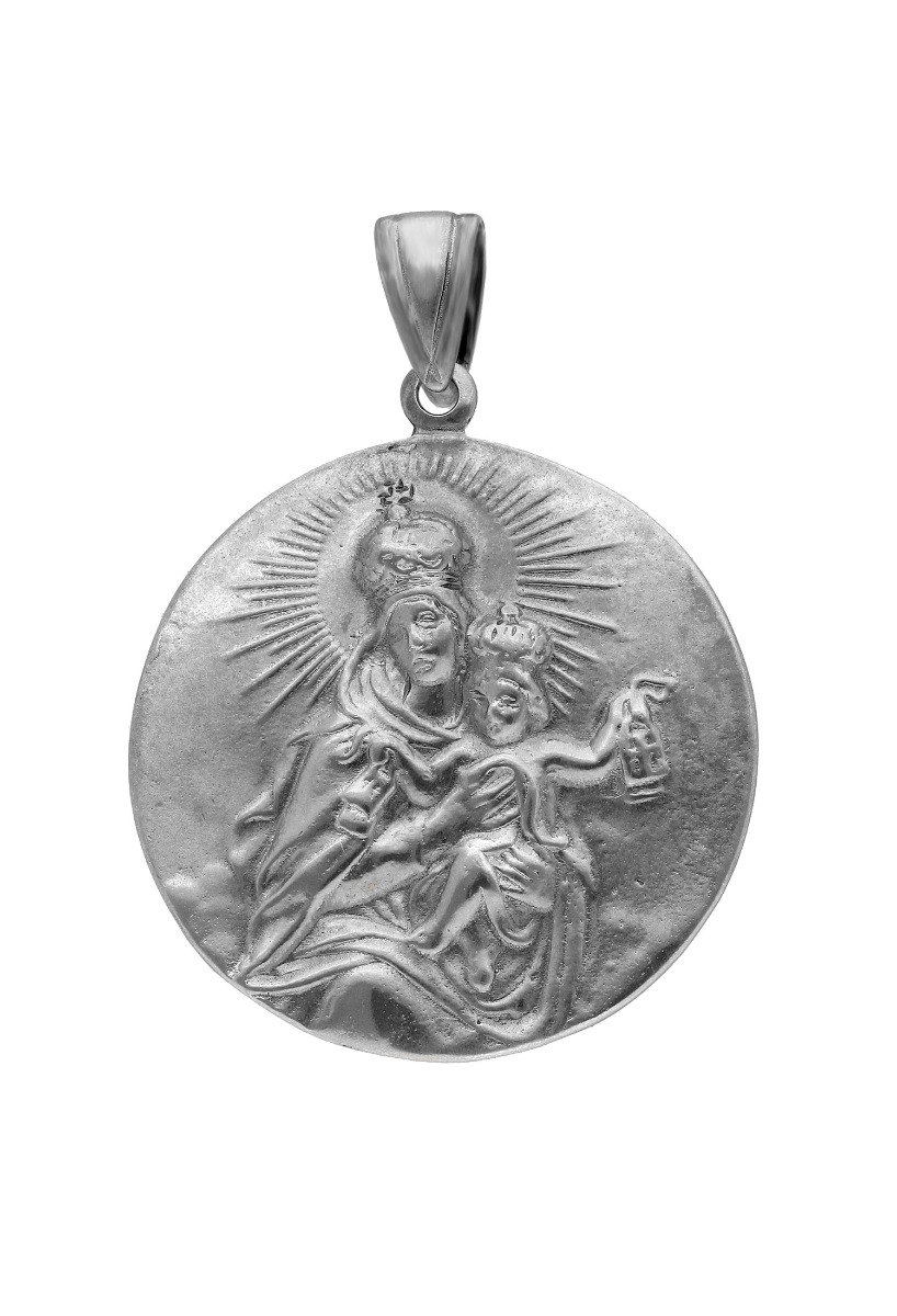 Medalla plata Virgen del Carmen 240_CARMEN-R medalla de plata de ley acabado envejecido 38 mm de diametro foto frontal para parrilla web