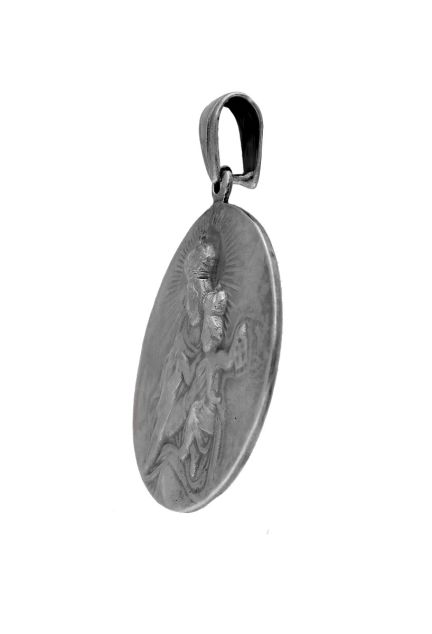 medalla de plata de ley acabado envejecido 38 mm de diametro foto lateral para parrilla web