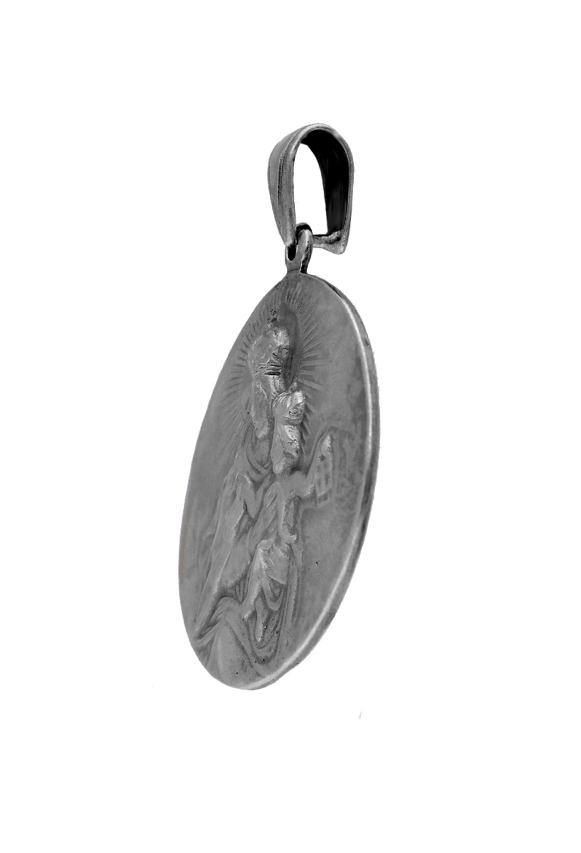 Medalla plata Virgen del Carmen 240_CARMEN-R medalla de plata de ley acabado envejecido 38 mm de diametro foto lateral para parrilla web