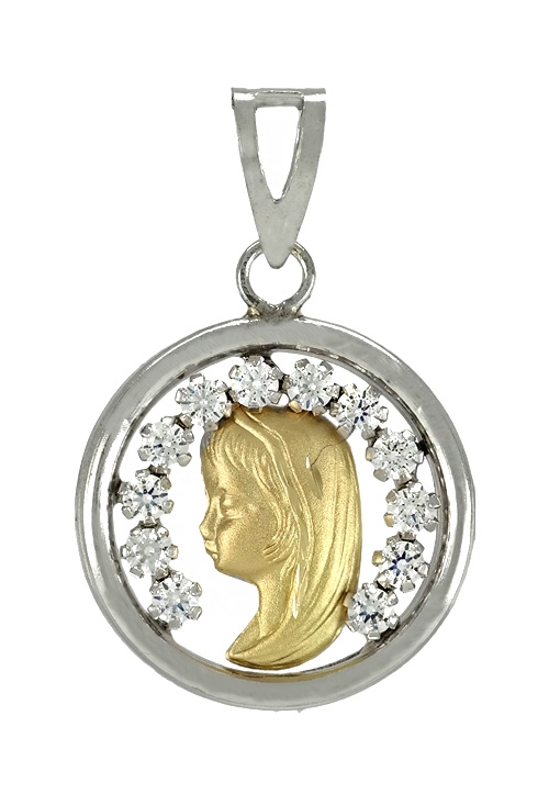Medalla redonda Virgen Niña plata y oro