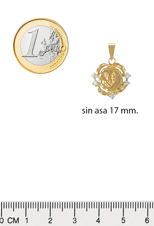 Medalla del amor colgante oro 18K 052_066 medalla del amor oro 18k y circonitas foto con medidas