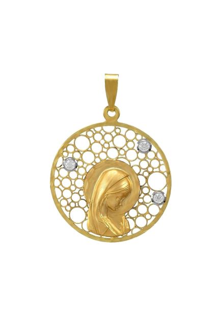 medalla oro 18 ktes virgen niña calado circulos vista frontal