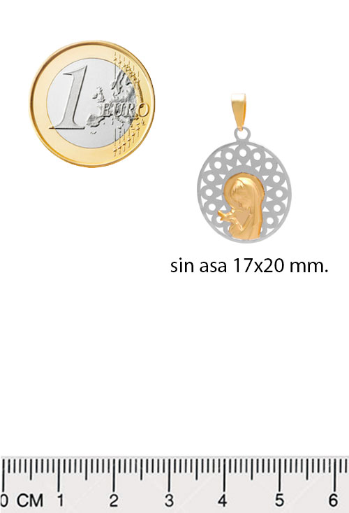 Medalla oro bicolor 18k Virgen Niña 243_000-05751 medalla oro 18k bicolor virgen niña vista medidas